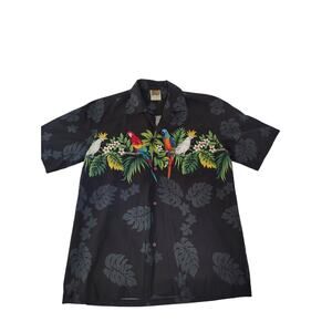 Winnie Fashion Men's Hawaiian Shirt Large Cockatoo & Parrot Button Up 100% Cotto